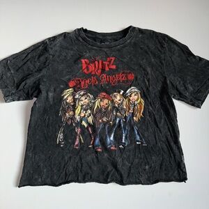 Bratz Rock Angelz Crop Top T-Shirt Women’s Small Black Acid Wash Red Graphic